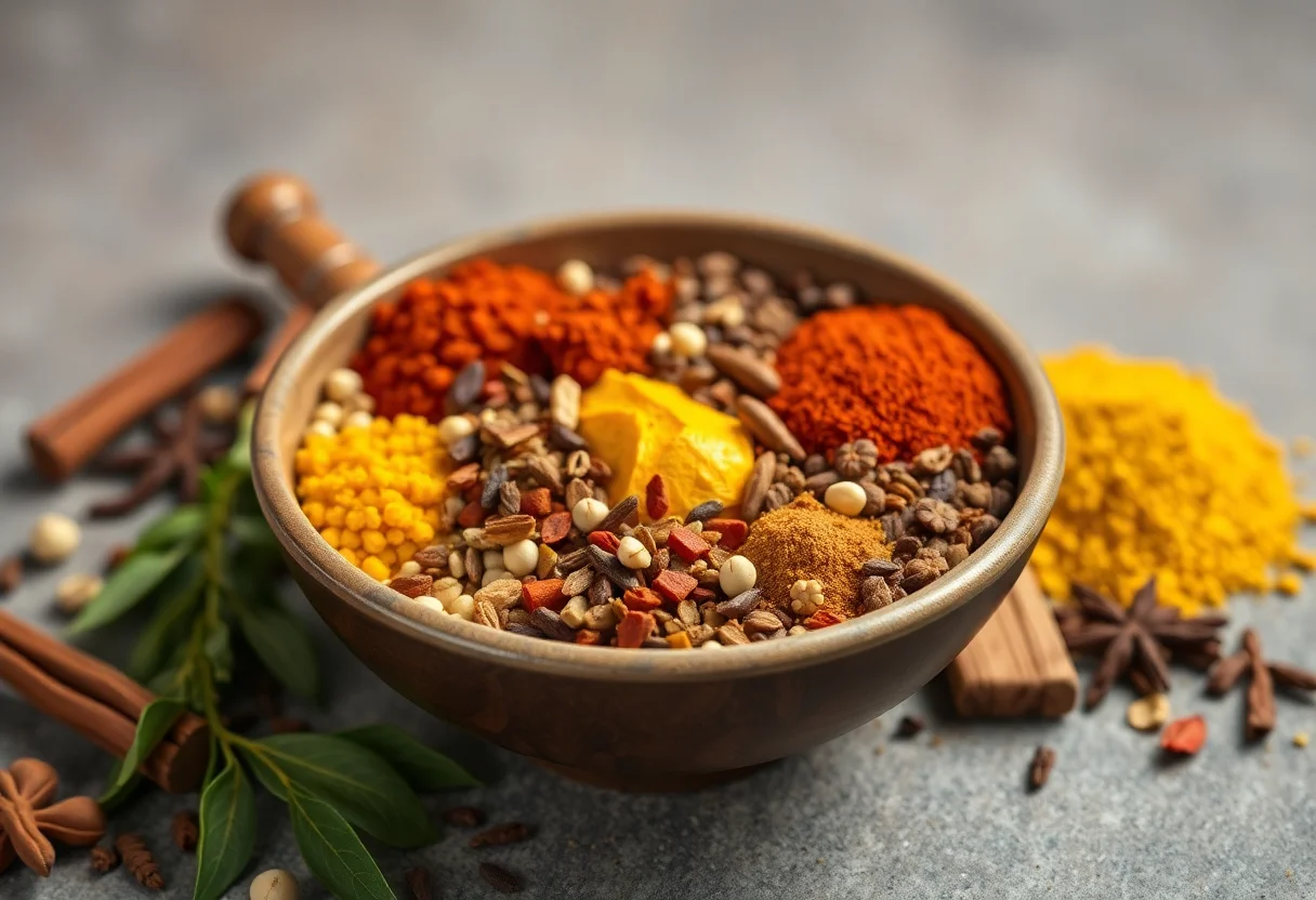 A bowl of various colorful Turkish spices.