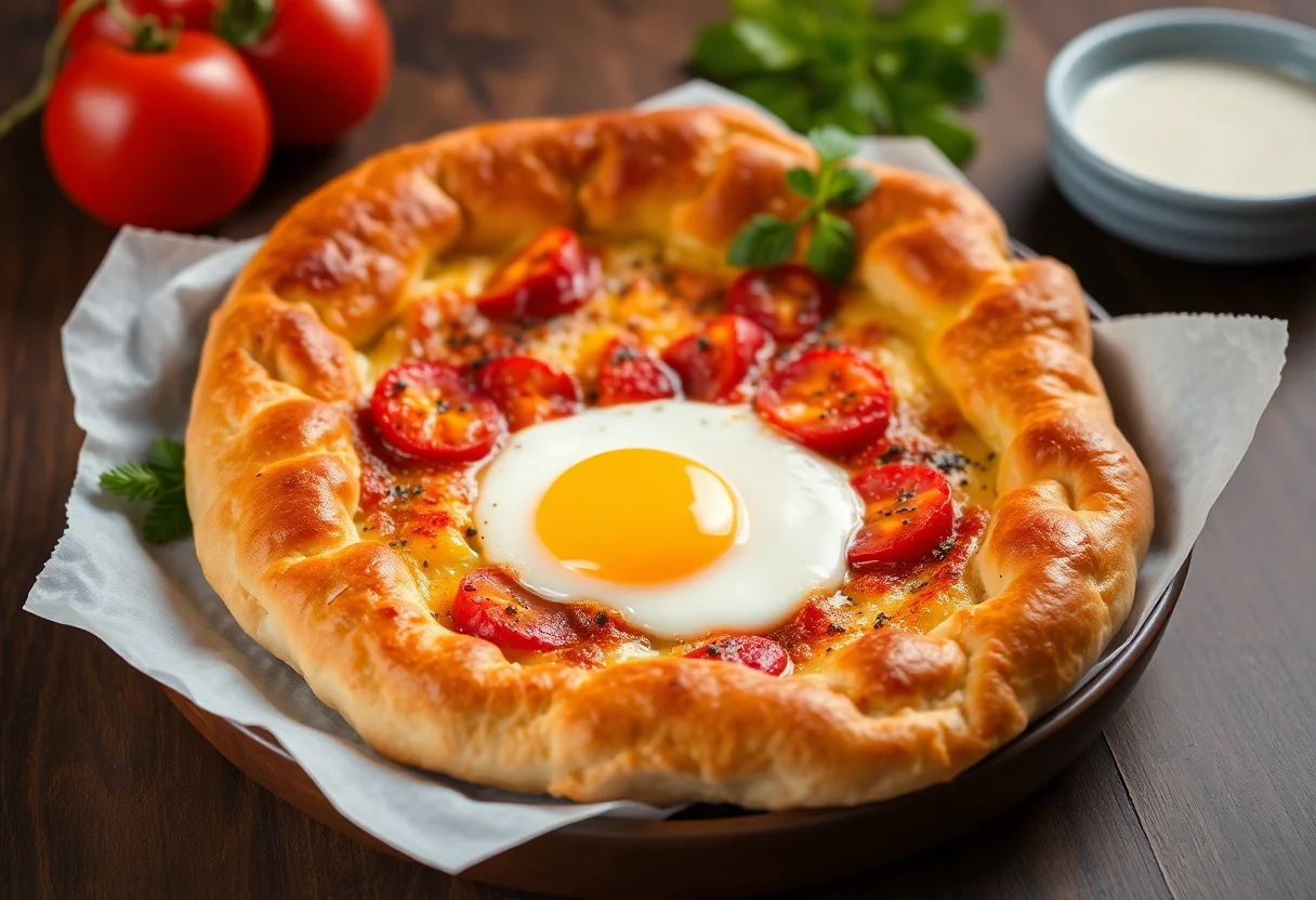 A delicious, freshly baked Turkish pide with cheese and egg, typical of the Black Sea region