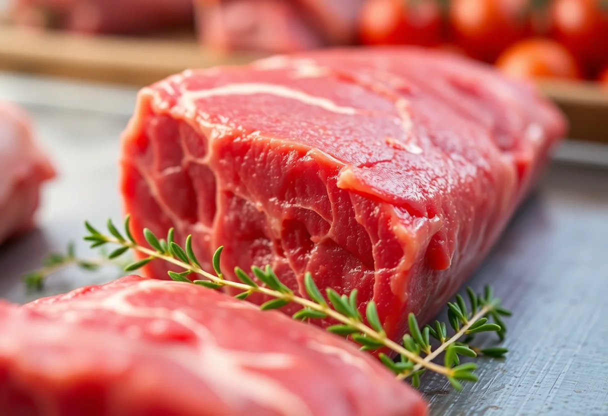 Close-up of high-quality raw red meat.