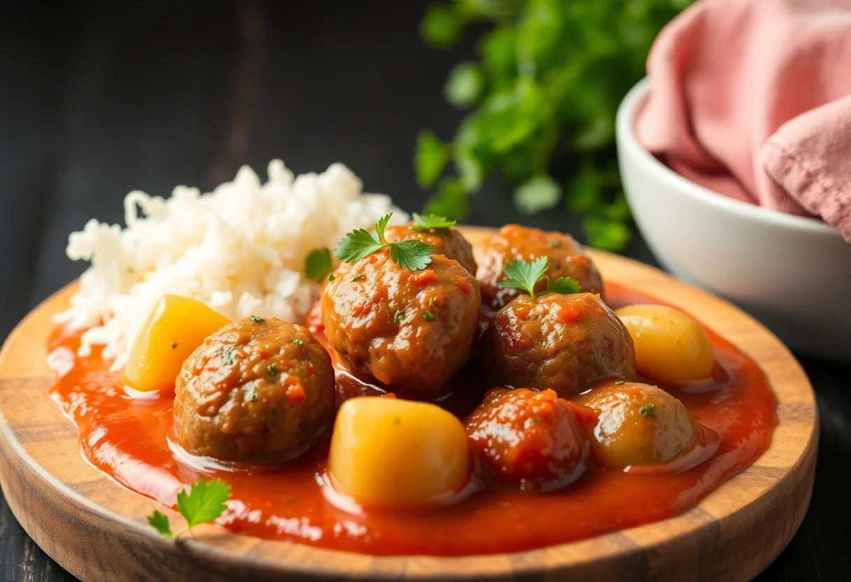 Izmir Kofte, Turkish meatballs with potatoes in a tomato sauce