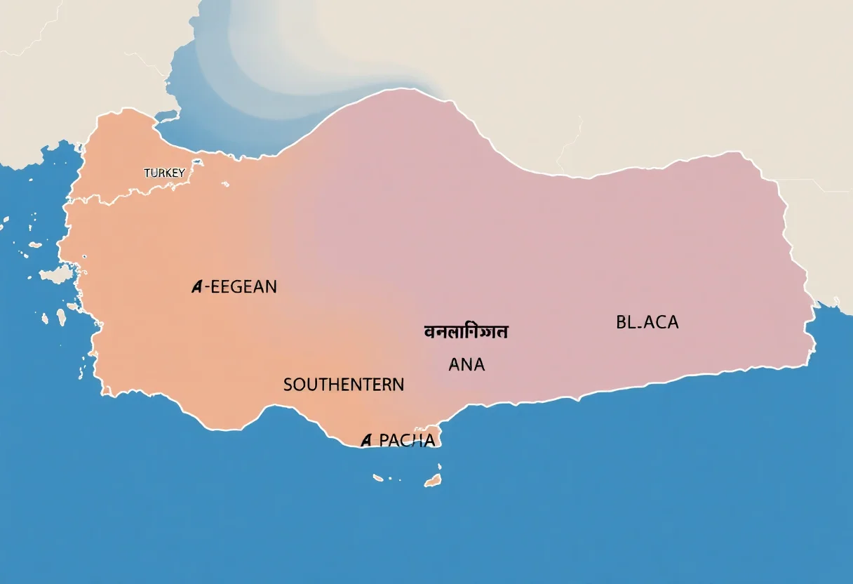 Stylized map of Turkey highlighting the Aegean, Southeastern Anatolia, and Black Sea culinary regions
