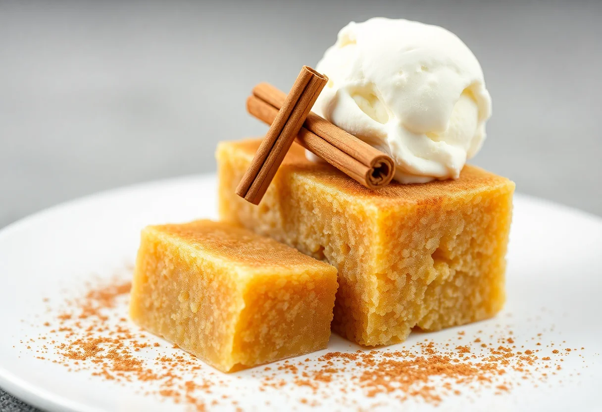 Turkish semolina halva with ice cream and cinnamon